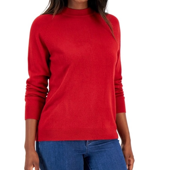 Karen Scott Sweaters - Karen Scott Cherry Red Mock-Neck Zip-Back Sweater